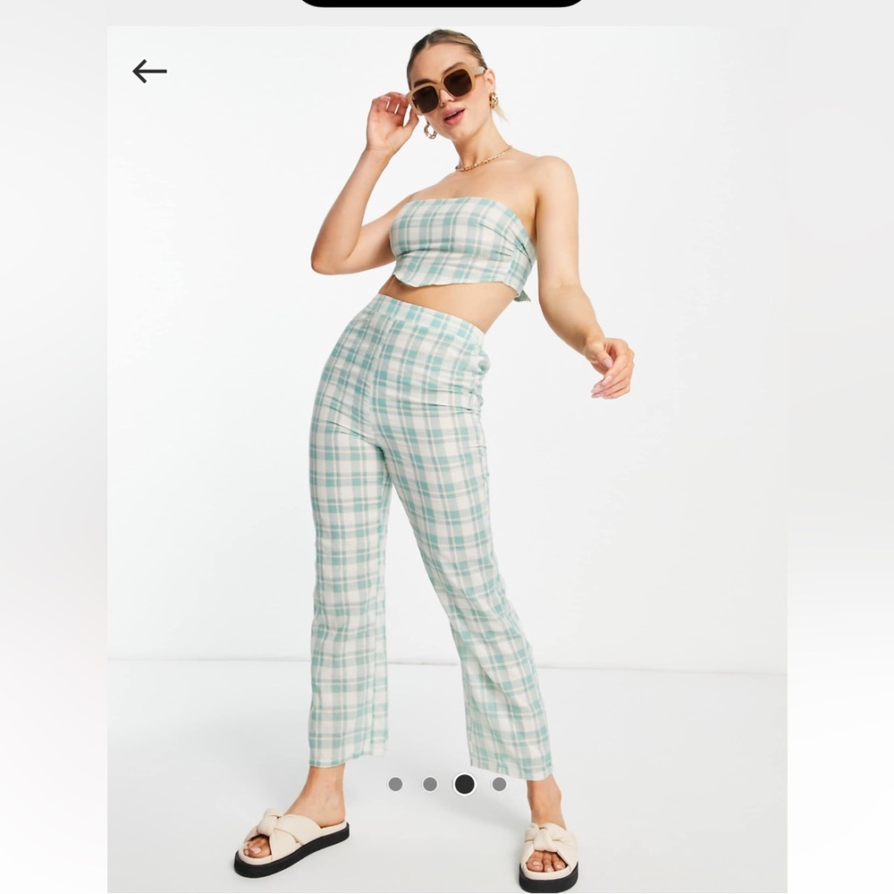 Fashion Union Green & White Ankle Pants